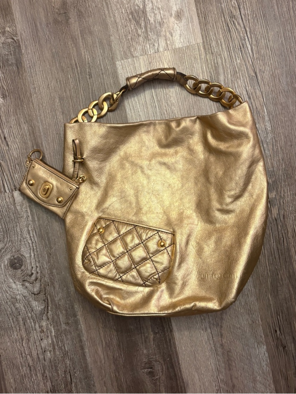 Ultra Rare Vintage 2000s Juicy Couture Gold Shoulder Bag with Matching Pouch |